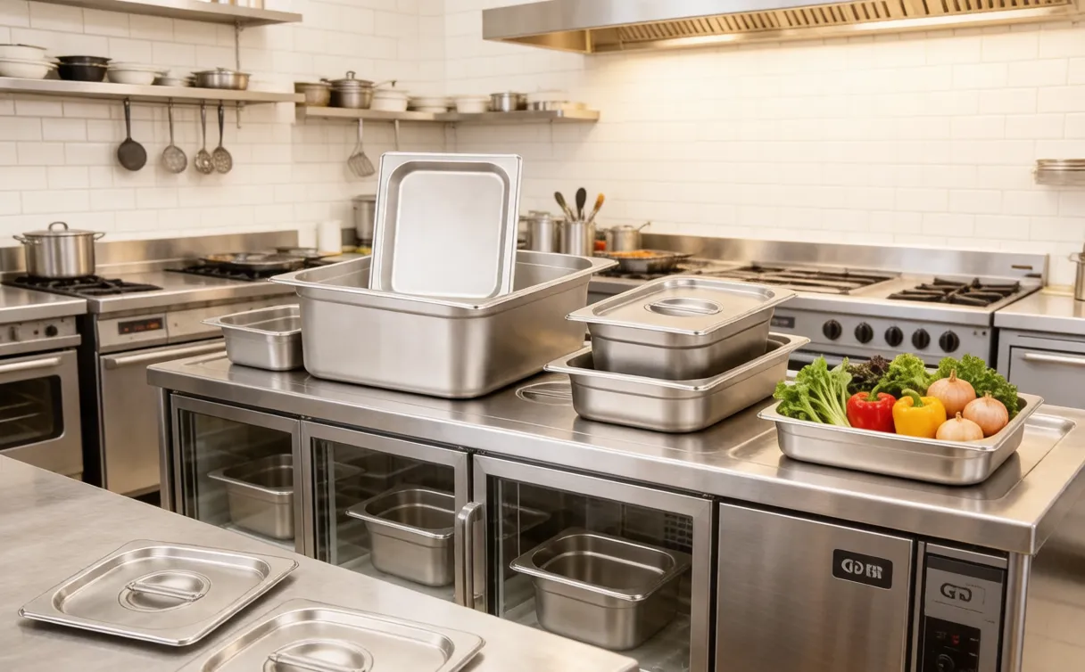 SEEKTAY Gastronorm pans in a professional commercial kitchen